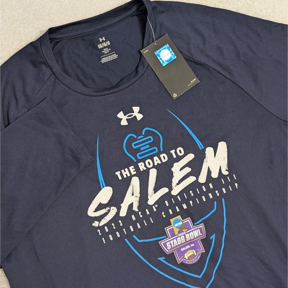 NEW Under Armour Navy BLUE Football Shirt‎ Mens L Blue Loose 2023 Stagg Bowl.